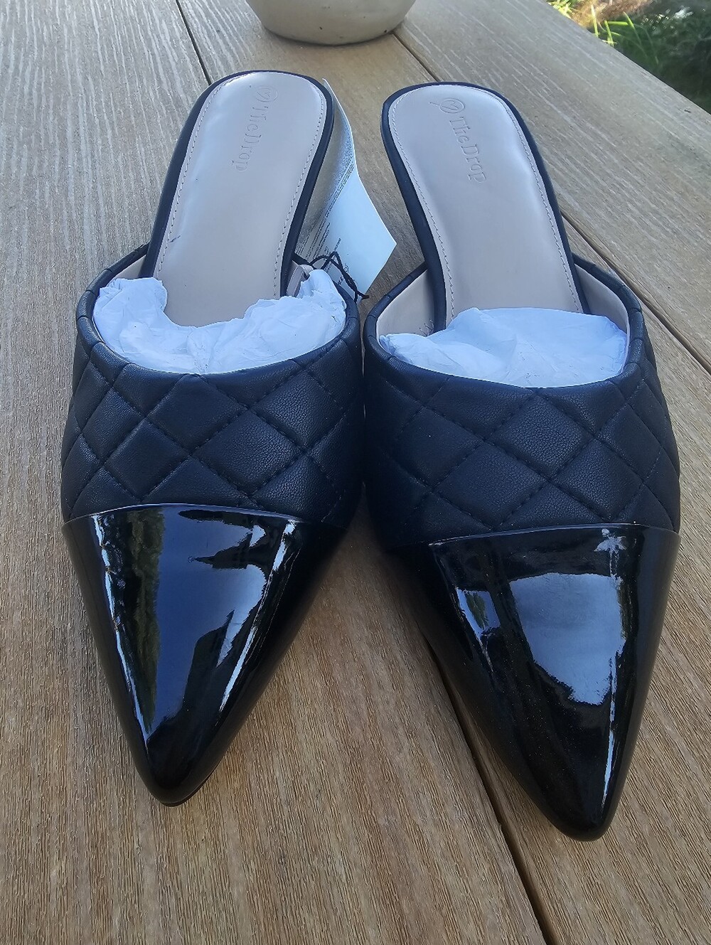 THE Drop Quilted Pointed Toe Mules in Black -